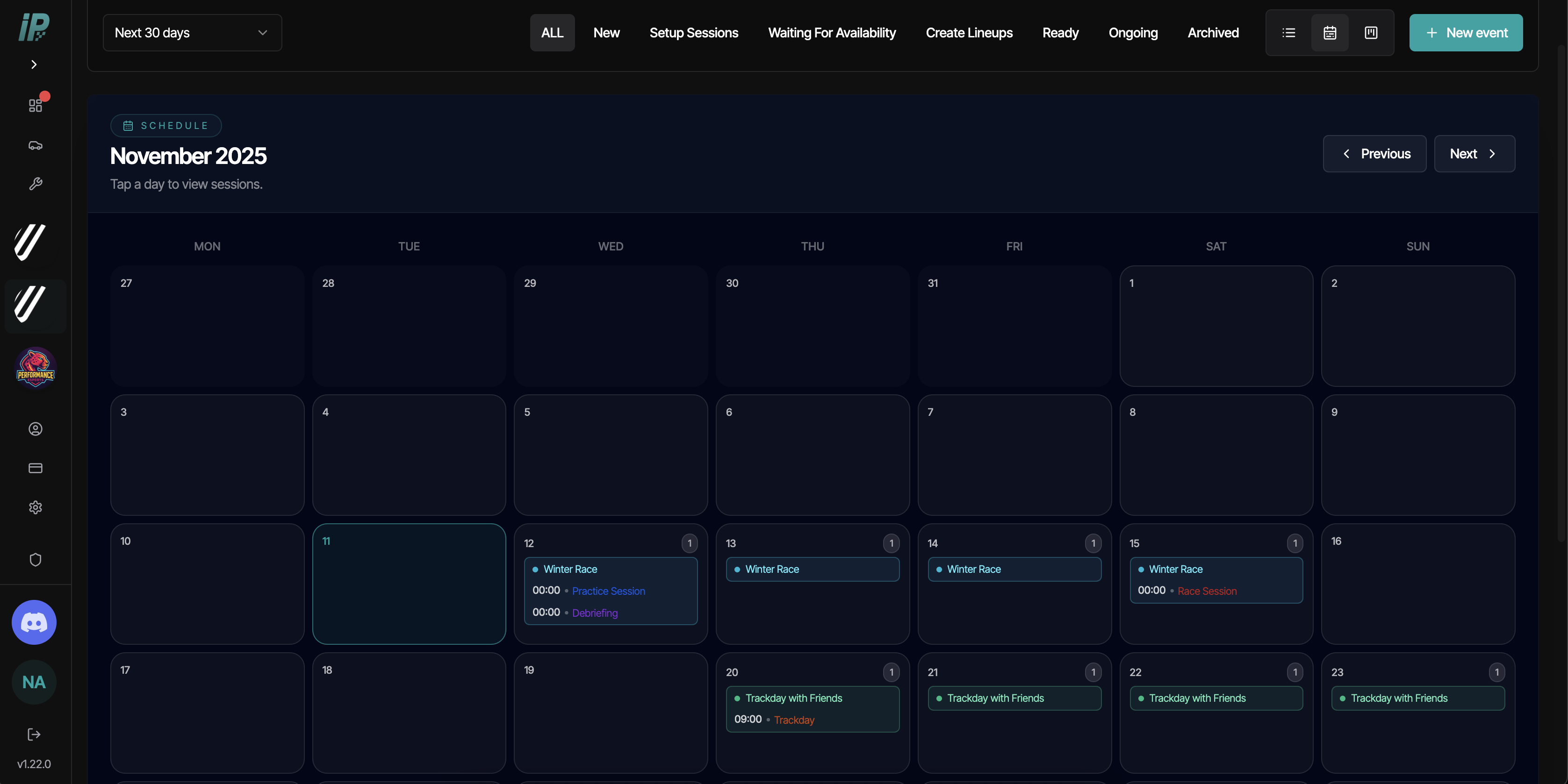 Event Calendar View For Programme Documentation - Events - Overview