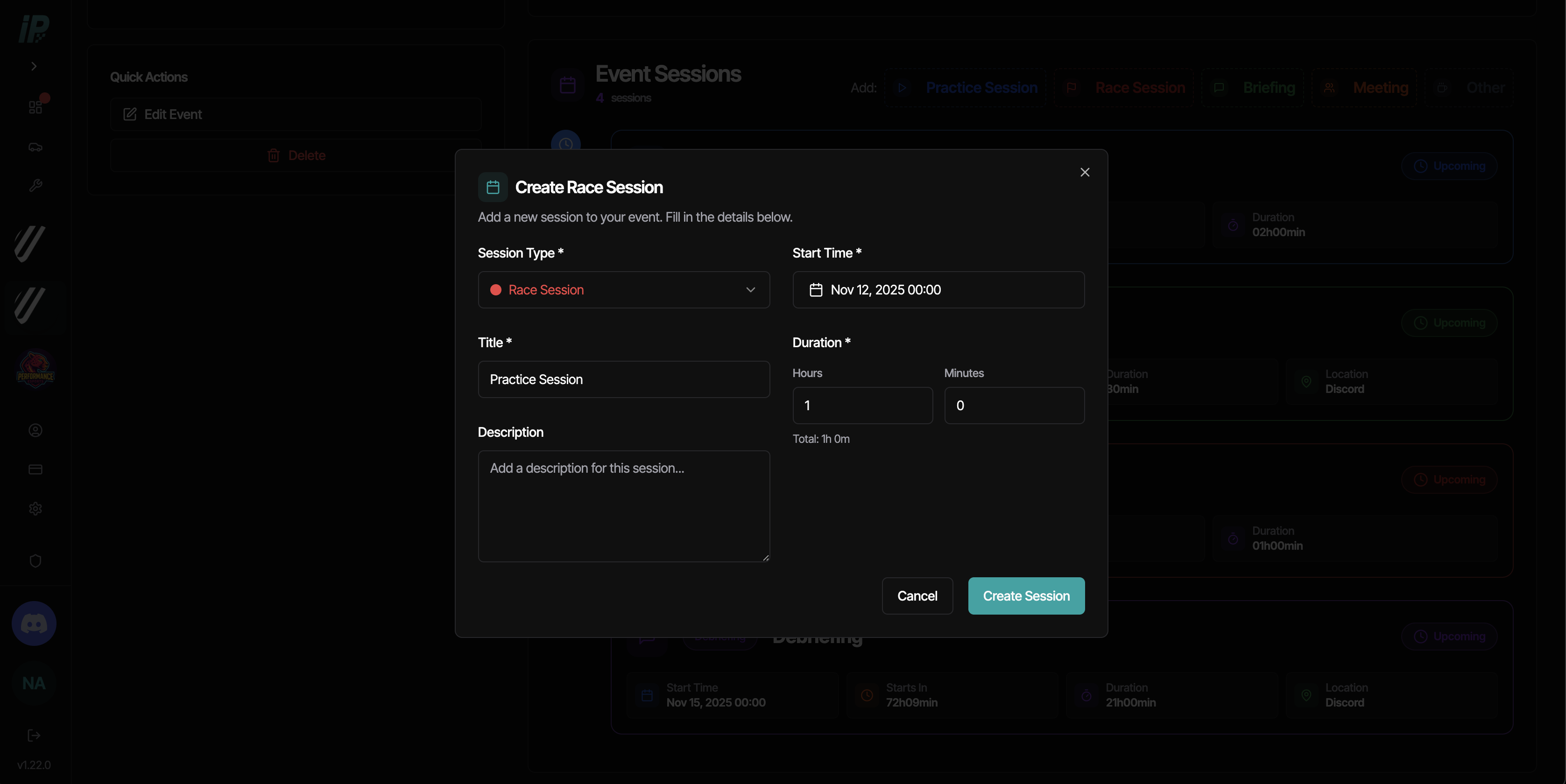 Create Session Documentation - Events - Sessions